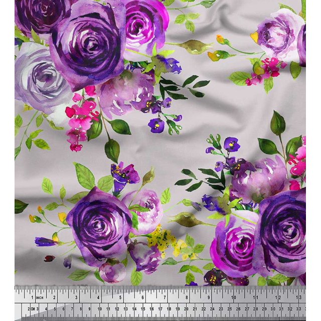 Soimoi Moss Tissu Georgette Feuilles et Imprimés de Fleurs de Rose au Mètre 42 Pouces de Large