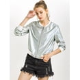 thumbnail image 3 of INSPIRE CHIC Women's Costume Stand Collar Metallic Zip Crop Length Bomber Jacket, 3 of 4
