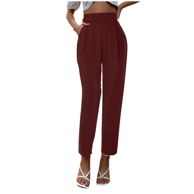 Woman Pants Satin High Waisted Pants Loose Fitting Slacks with Silk Pockets Womens Work Pants Red XXXL
