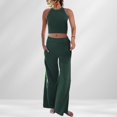 thumbnail image 3 of Ensemble de Pantalons 2 Pcs pour Femmes, Col Rond, Poches, Tenue de Vacances Décontractée (Noir P), 3 of 9
