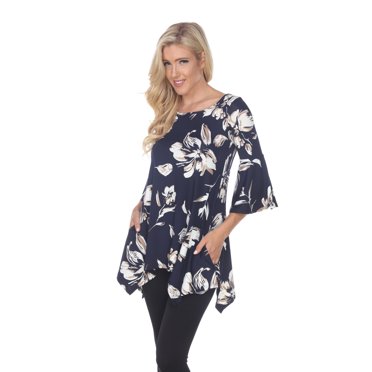 White Mark Women's Floral 3/4 Bell Sleeve Tunic Top