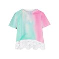 thumbnail image 3 of MeetoTime Kids Short Sleeve Tops Summer Casual Round Neck Gradient Color Lace Layered T-Shirt Tee for Girls, 3 of 4