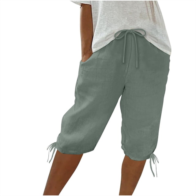 Timegard Womens Shorts Elastic High Waist Bottom Drawstring Shorts Summer Casual Solid Color Shorts