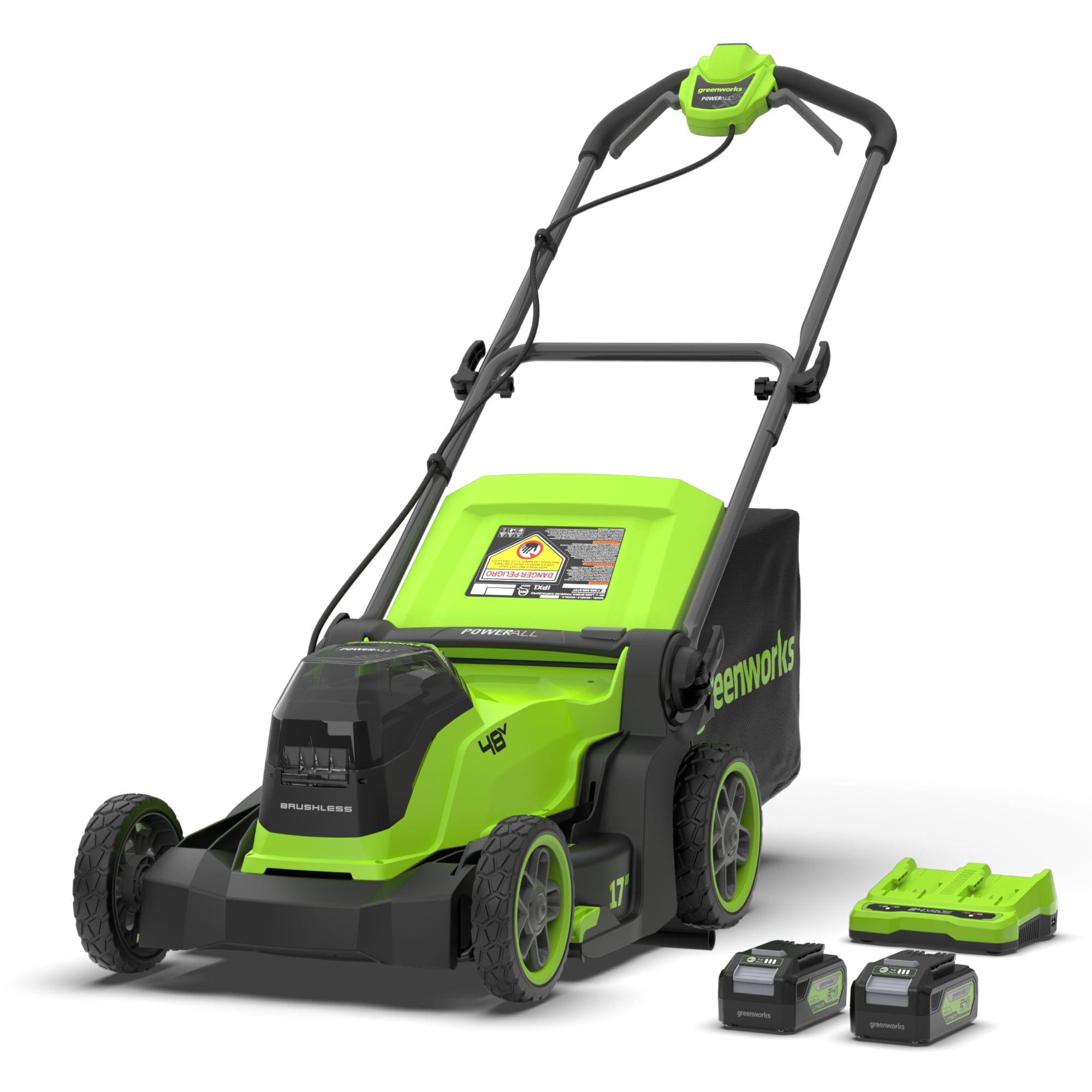 Greenworks 48V (2x24V) 17-in Lawn Mower, (2) 4.0Ah Batteries and Charger
