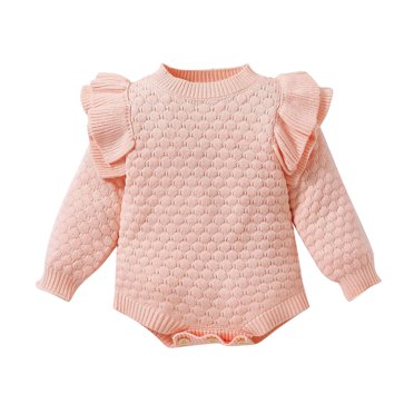 Posijego Barboteuses Tricotées pour Bébés Filles Manches Longues à Volants Col Rond Chandail Justaucorps Tenues Automne Hiver