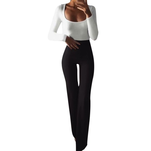 Leggings Élastiques Solides Mode Femme Pantalons Évasés