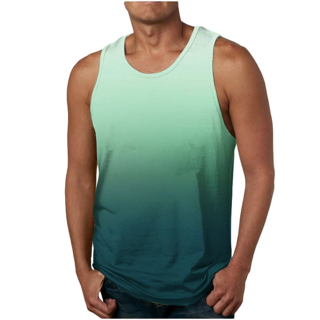 EGNMCR Débardeurs Homme Homme Décontracté Mode Dégradé Imprimé Sans Manches Chandail Col Rond Débardeurs de Sport