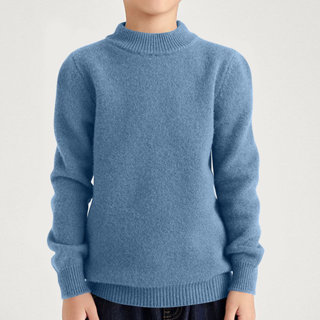 LWFFDAW Long Sleeve Shirts for Kid Boys Girls Trendy Ribbed Knitted Tops Solid Color Basic Shirts Mock Neck Pullover Tops Children Clothes Blue Size 110