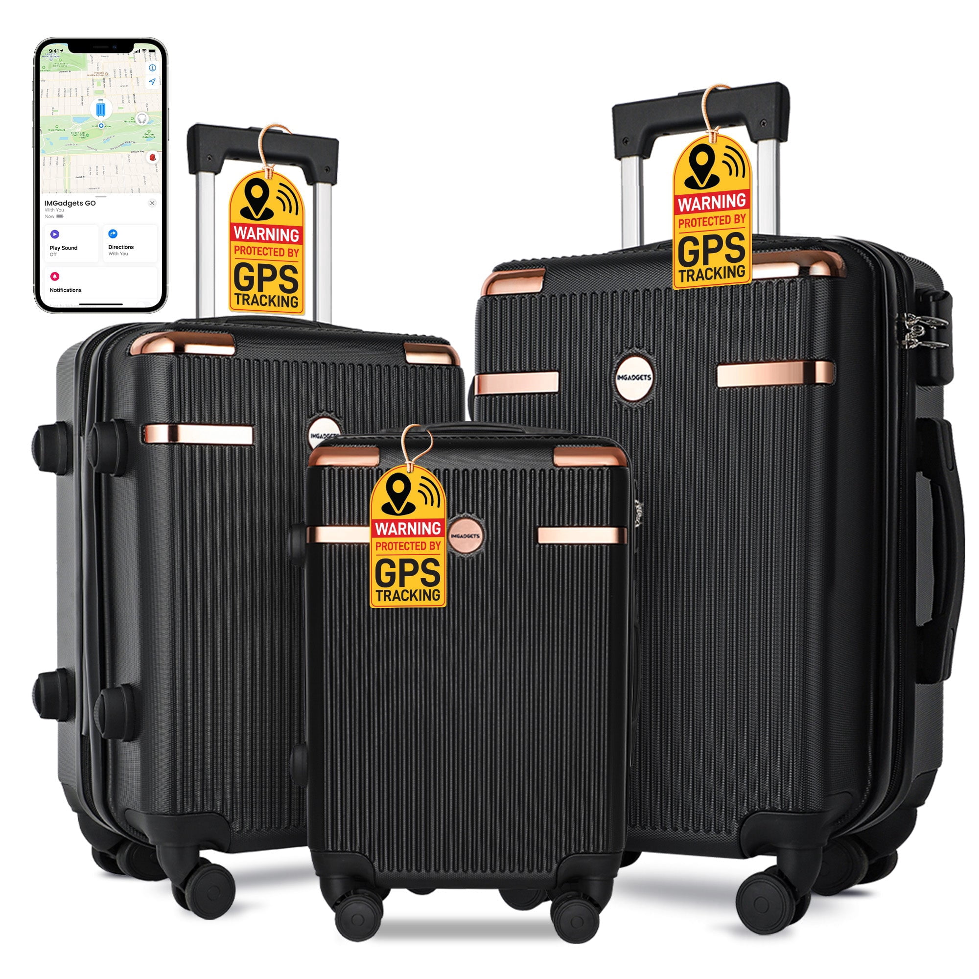 IMGadgets Go Luggage 3pc Set (Black) | Lightweight & Durable ABS