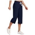 thumbnail image 1 of AherBiu Womens Capris for Summer Cotton Linen High Waisted Drawstring Cropped Pants Loose Lounge Capris Trousers, 1 of 6