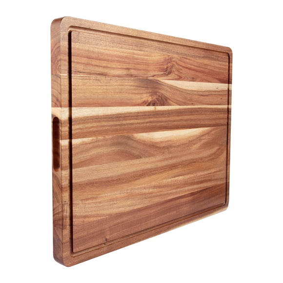TROPOW Acacia Extra Large Wood Cutting Board, 1.5 Inches Thick Butcher Block, Reversible Wooden Kitchen Block, Cheese Charcuterie Board, with Side Handles and Juice Grooves, 20 x 15 Inch