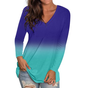 CEHVOM T-shirt Décontracté Mode Femme Col en V Manches Longues Ample