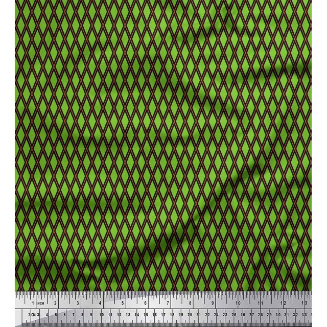 Soimoi Green Velvet Fabric Diamond Geometric Print Sewing Fabric Yard 58 Inch Wide