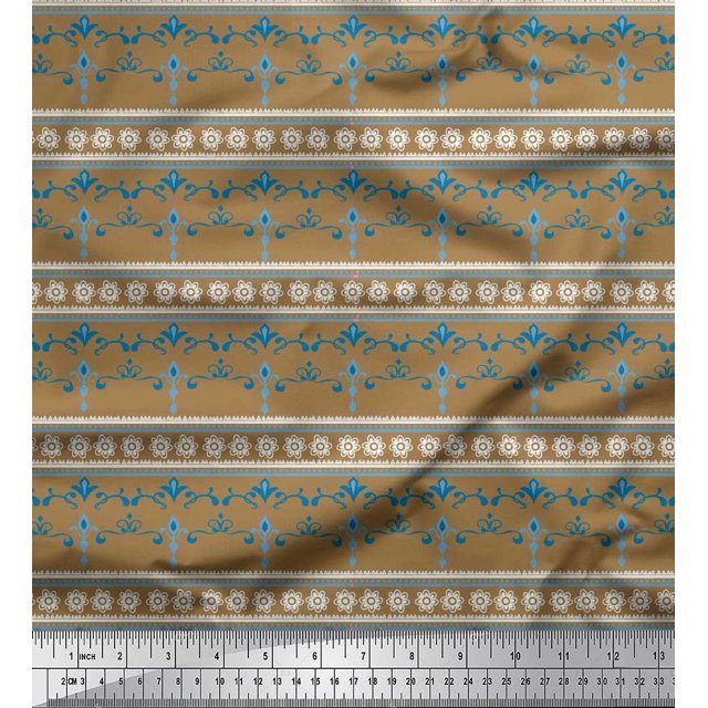 Soimoi Poly Georgette Fabric Stripe,Floral & Filigree Damask Printed Craft Fabric by The Yard 52 Inch Wide