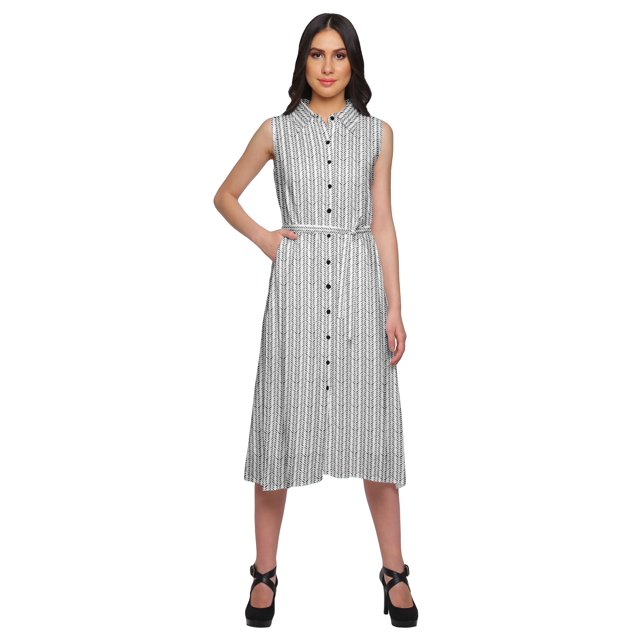 Moomaya Robe Décontractée Boutonnée à Col à Revers Imprimé avec Ceinture en Tissu Ajustable