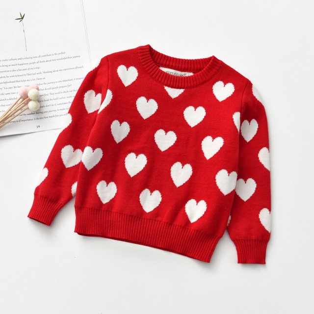 LSLJS Infant Baby Kids Girls Boys Valentin Heart Print Knit Pullover Sweater Tops, Tddler Sweatshirt