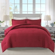 JML Tufted Queen Comforter Set 3 Pieces, Jacquard Boho Tufts Bedding Set - All Season Duvet and 2 Pillow Shams Bed Sets, Burgundy