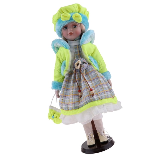 Esquirla Winter Porcelain Girls Dolls Model With Wooden Display Stand 16 inch