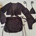 thumbnail image 4 of FRSASU Women's 4 Piece Swimsuit Fishnet Triangle Halter String Bikini Set with Cover up Top Skirt Split Swimsuit Set Brown M(M), 4 of 6