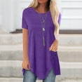 thumbnail image 1 of AherBiu T-Shirts pour Femmes Grande Taille Col Rond Coupe Ample T-Shirts Surdimensionnés T-Shirts d'Été Confortables Ourlet Uni, 1 of 6