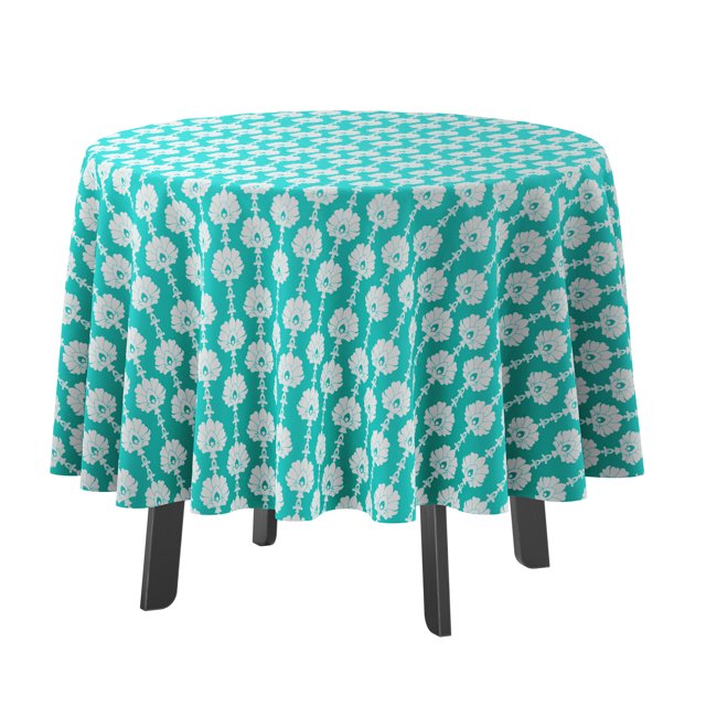Vargottam Indoor/OutdoorRoundTablecloth 58 poucesTableau de patio imperméableTableaux,Printemps/ÉtéTableaux pour arrière-cour CircularTable/Bbqs/Picnic -Turquoise Blue