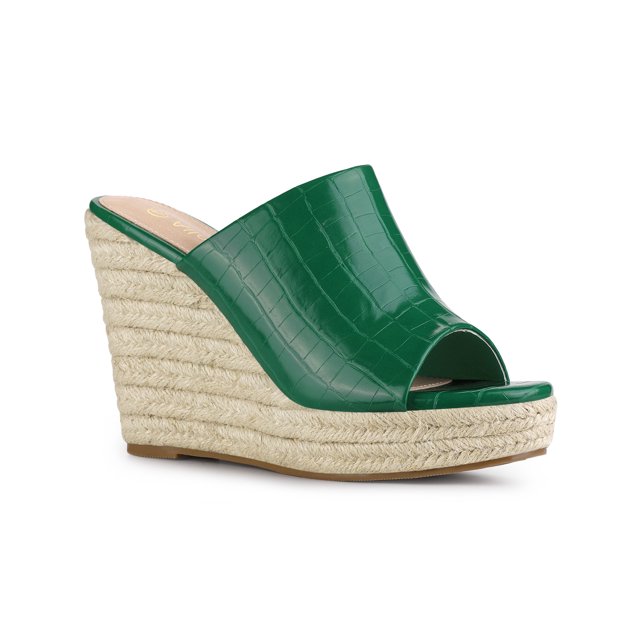 BLISSFUL STEP Women's Slip-On Platform Wedge Heel Wedge Sandals Green 5.5