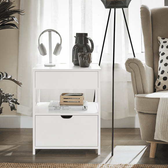 SoBuy Beside Table with Drawers, Night Table Stand Lamp Table End Table Side Table, White FRG258-II-W
