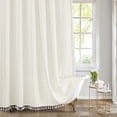 thumbnail image 4 of Vaidha Rideau de Douche Bohème de Style Ferme, Ensemble de Rideau de Douche en Tissu Rayé en Lin Robuste avec Pompon, Hydrofuge, Rideau de Douche en Tissu Bohème Vintage Campagnard, 4 of 7