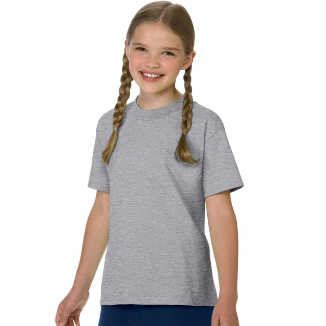 Hanes Kids Authentic TAGLESS Cotton T-Shirt, M, Oxford Gray
