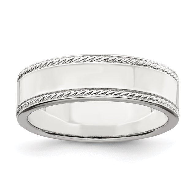 925 Sterling Silver 6mm Design Edge Size 9 Band Ring