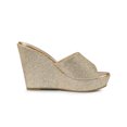thumbnail image 3 of BLISSFUL STEP Sandales à Talon Compensé à Paillettes pour Femmes, Mules à Plateforme à Bout Ouvert, Or 9,5, 3 of 7