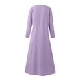 thumbnail image 4 of Meichang Robes d'Été pour Femmes Grande Taille en Coton et Lin Robes Maxi à Manches Longues Col Rond Robes Unies Évasées Amples Robes de Plage avec Poches Violet G, 4 of 5