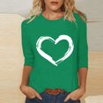 thumbnail image 2 of Plebaso Hauts Cœur pour Femmes Manches 3/4 Col Ras du Cou T-Shirts Graphiques Mignons Imprimés Blouses Décontractées pour Femmes, 2 of 4