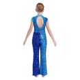 thumbnail image 4 of Sinleey Combinaison Sans Manches à Sequins pour Filles Combinaison Chat Latin Jazz Moderne Danse de Salon Bleu 8, 4 of 7