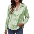 thumbnail image 2 of Innerwin Tops Lapel Neck Women Shirts Work Button Down Single Breasted Blouse Light Green M, 2 of 3