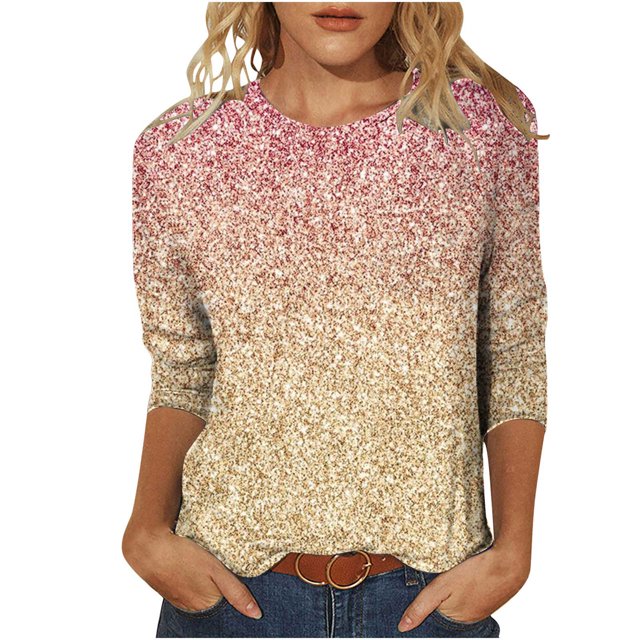 HKEJIAOI Hauts à Manches 3/4 pour Femmes Slim Fit S Summer Blouse