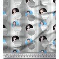 thumbnail image 1 of Soimoi Tissu Crêpe polyester Bleu à Rayures & Imprimé Visage Humain pour Femmes au Mètre 42 Pouces de Large, 1 of 3