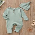 thumbnail image 3 of MesaSe Infant Baby Boys Jumpsuit and Hat Set  Solid Knit Ribbed Long Sleeve Crew Neck Button Romper One-Piece Clothes, 3 of 6