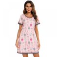 thumbnail image 4 of Pyjama d'Été pour Femmes à Manches Courtes, Col Cœur Pêche, Nuisette Décontractée, Robe de Nuit Ample et Confortable, Pyjama Décontracté, Robe de Maison, 4 of 6