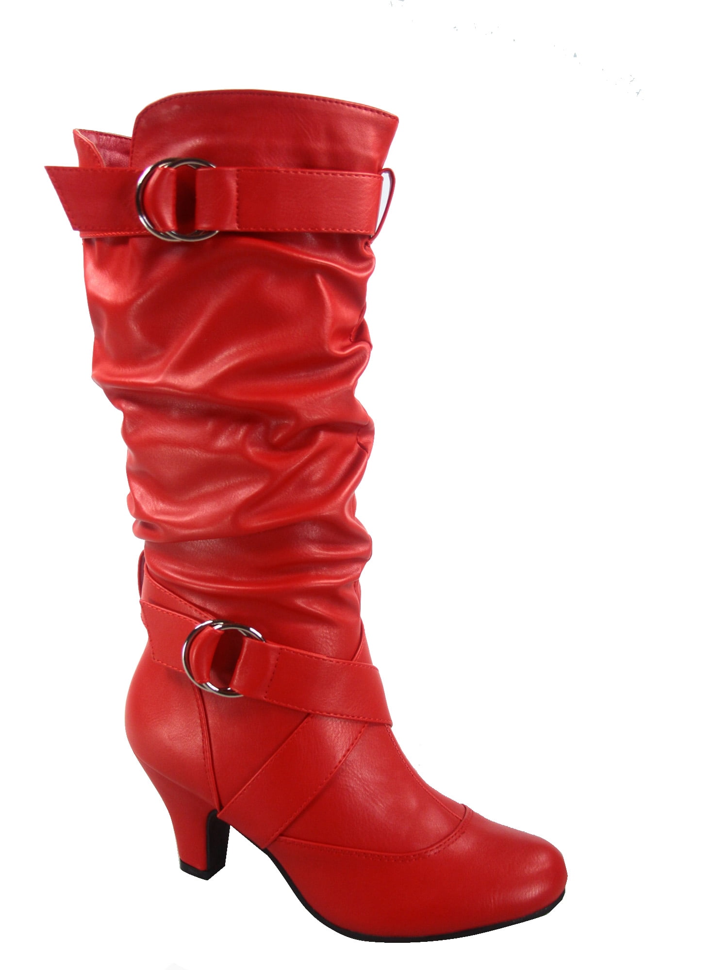 Maggie-39 Bottes Décontractées Mi-Mollet à Bout Rond à Talons Hauts à Fermeture Éclair pour Femmes