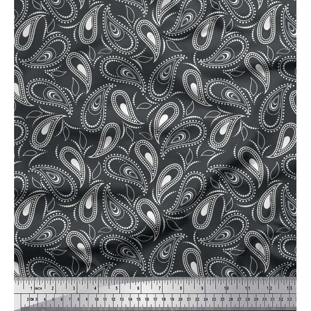 Soimoi Modal Satin Fabric Dot & Paisley Print Fabric by Yard 42 Inch Wide