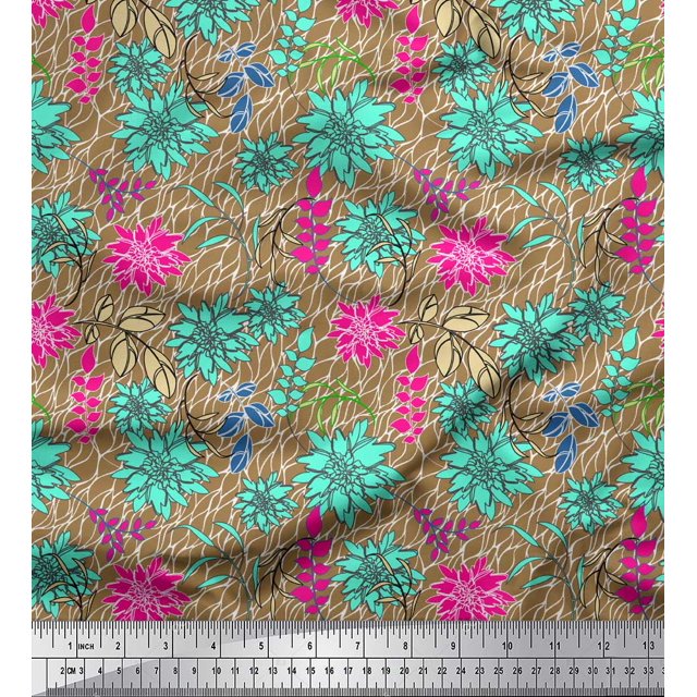 Soimoi Poly Georgette Fabric Leaves & Peony Floral Print Fabric by Yard 42 Inch Wide