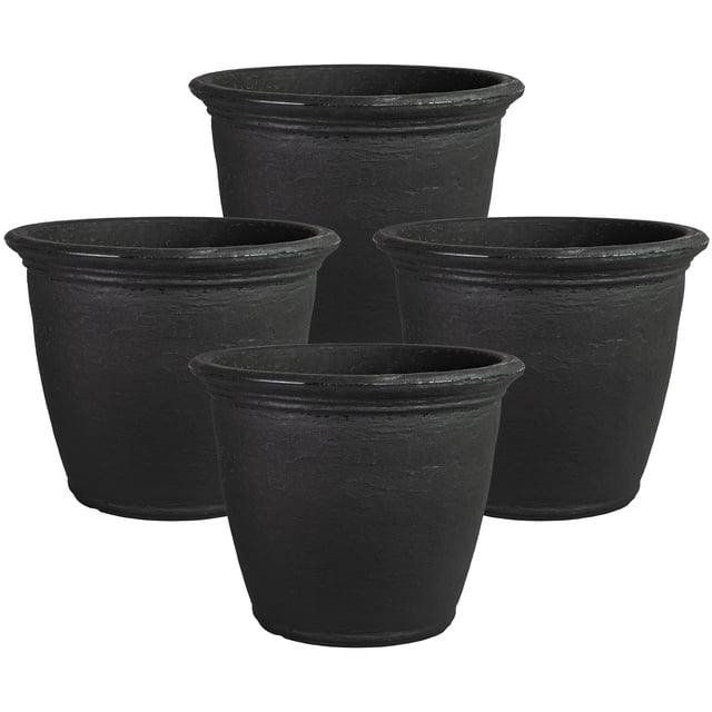 Sunnydaze Jardinière d'Extérieur à Double Paroi Résistante aux Intempéries en Anjelica - 20 Pouces - Fini Noir Mat