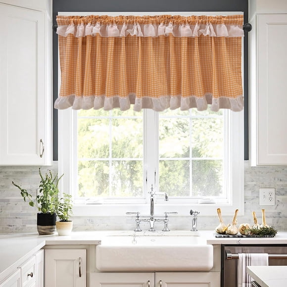 CQCYD Checkered Curtain Partition Valance, Cottage Layout Window Valance, Polyester Rod Pocket Valance for Kitchen Living Room, Decorative Curtain for Doorway Bedroom, Privacy Curtain for Home