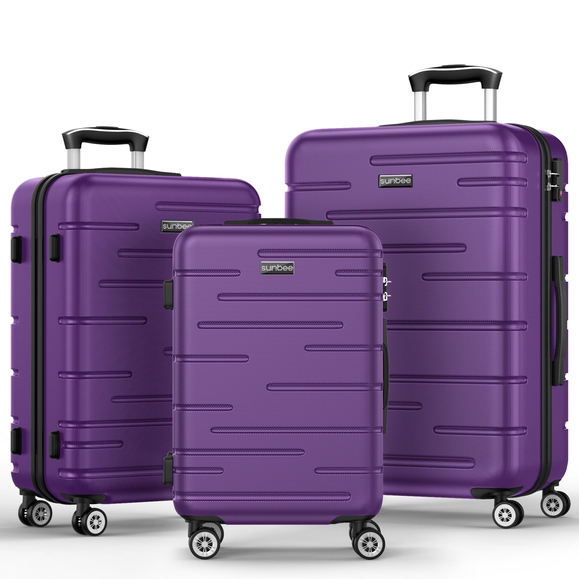 Sunbee Ensemble de 3 Valises, Valise Rigide en ABS avec Serrure TSA, Légère et Résistante, à Roulettes Multidirectionnelles, Violette