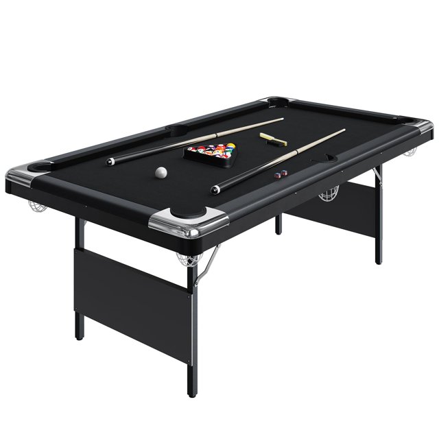 BeesClover 6Ft/7Ft Portable Pool Table, Adults Folding Billiards Tables, Outdoor Pool Table for Family Game Room, Adult Rrec Room, Basements, Man Cave or Garage