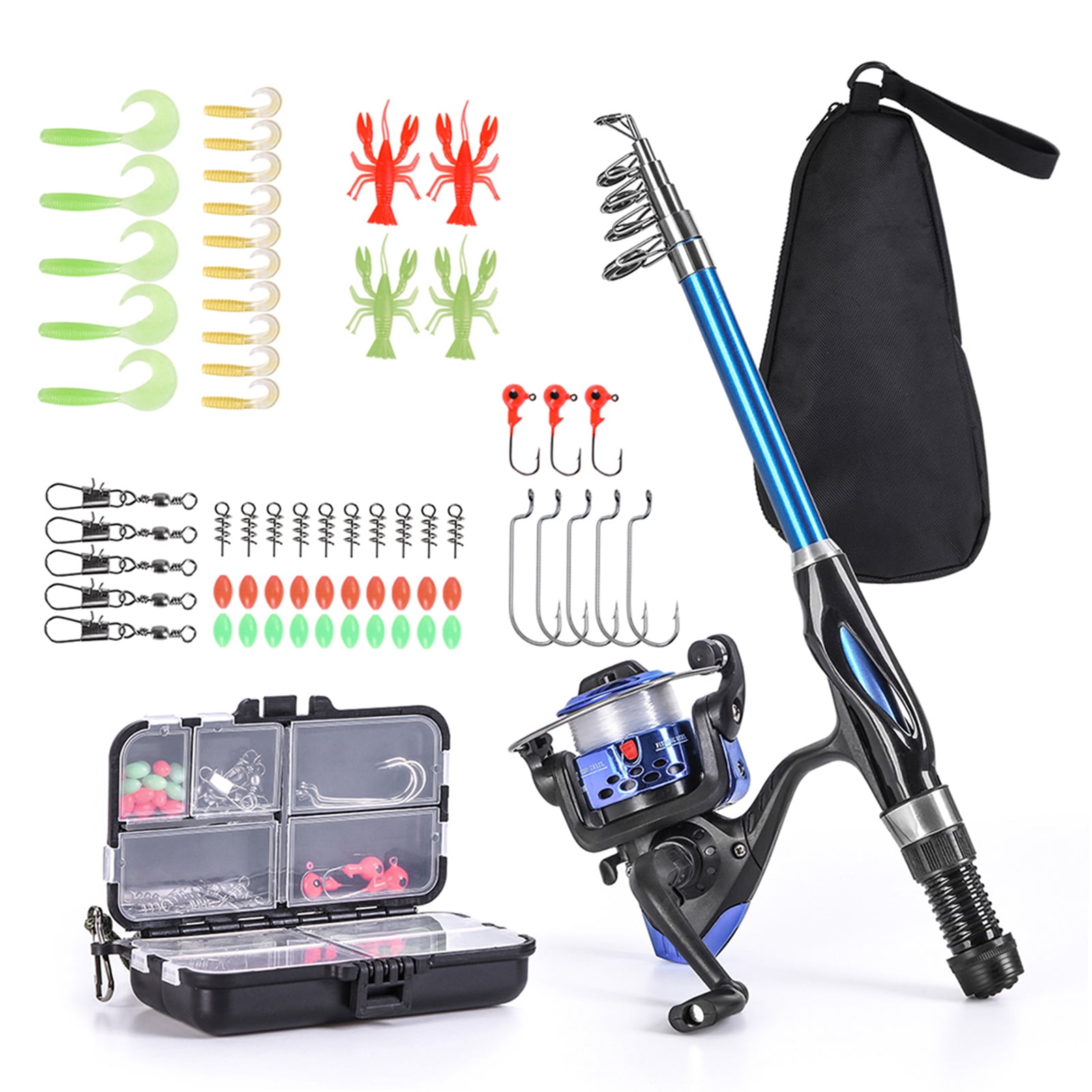 Fishing Rod Reel Combo Full Kit 1. Telescopic Fishing Rod Reel Set with Hooks Soft Lures Barrel Swivels Storage Bag