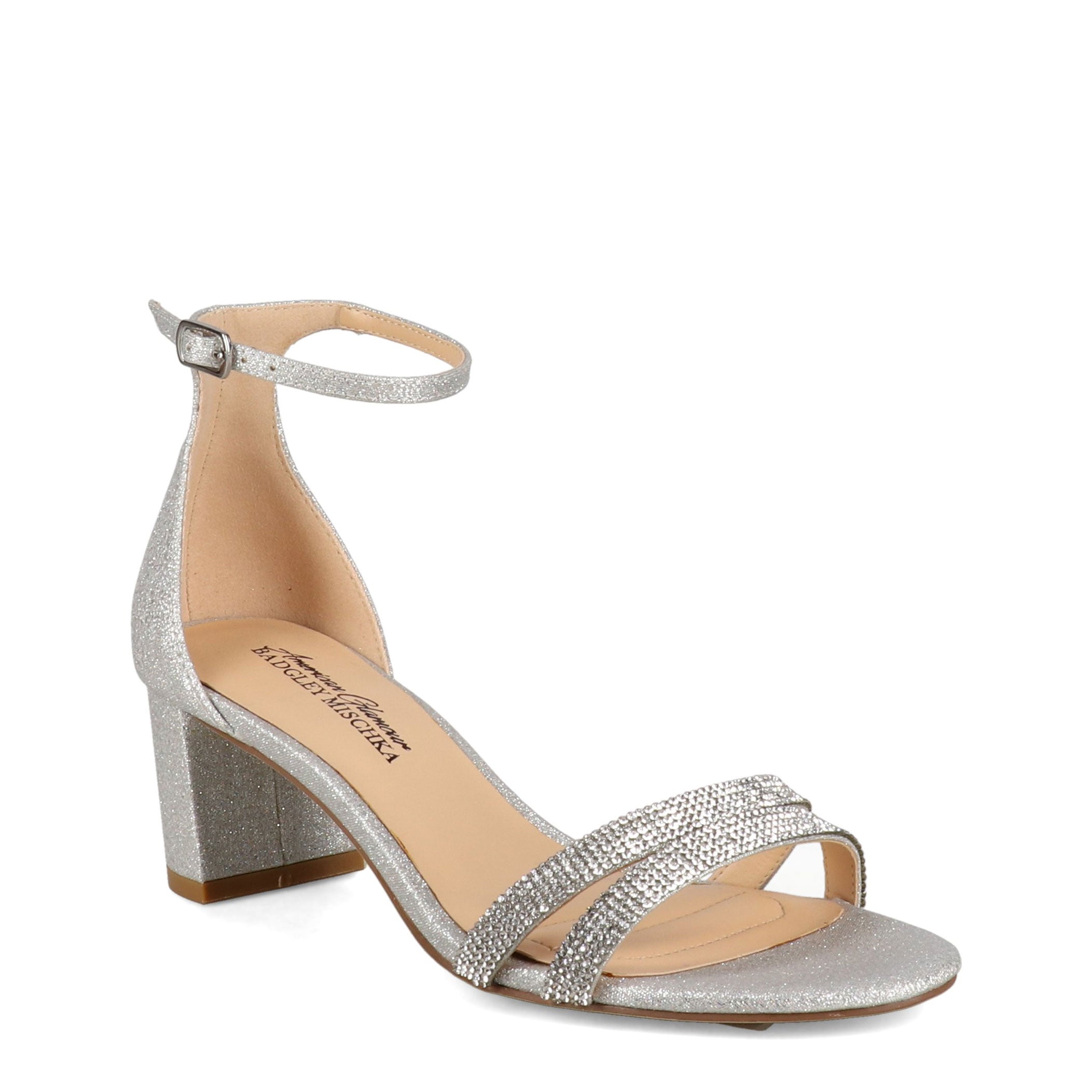 American Glamour Footwear Ingrid Robe Talon Bloc Largeur Moyenne Bride à la Cheville Argent