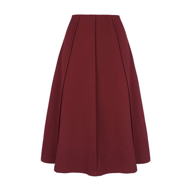 INSPIRE CHIC Women's High Waist Knit A-Line Pleated Fared Skirt Deep Red S