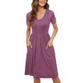 thumbnail image 1 of Ketyyh-chn99 Robes Grande Taille pour Femmes Robe d'Été Robe Extensible Robe T-shirt Décontractée Robes à Manches Longues Robe Boho de Plage Rose,2TG, 1 of 5